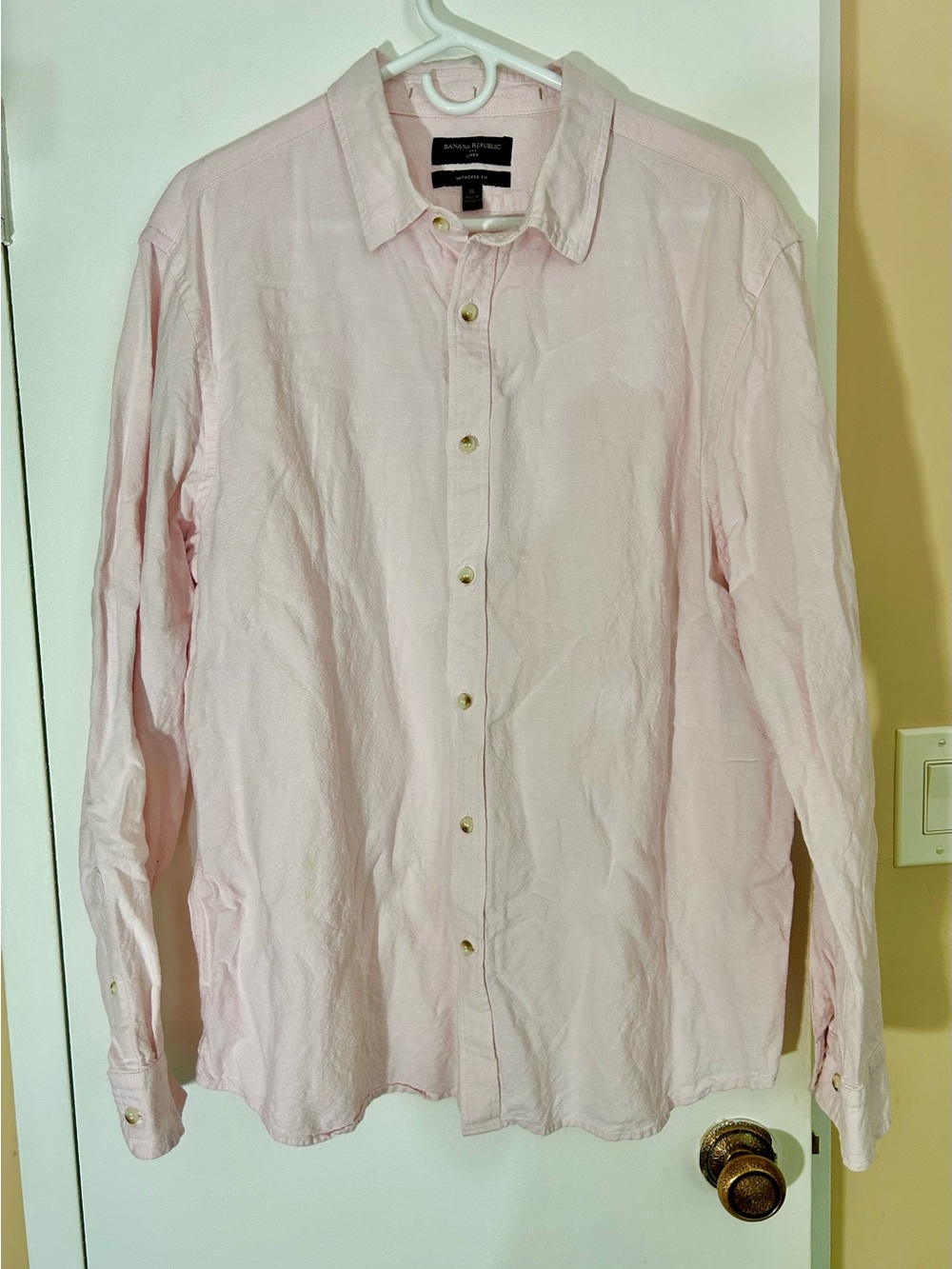 Banana Republic Linen Pale Pink Men's Casual Button-Down Shirt Untucked Fit XL
